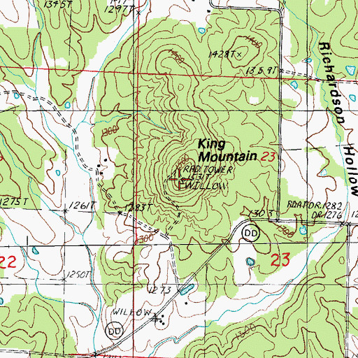 Topographic Map of KSPQ-FM (West Plains), MO