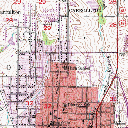 Topographic Map of KMZU-FM (Carrollton), MO