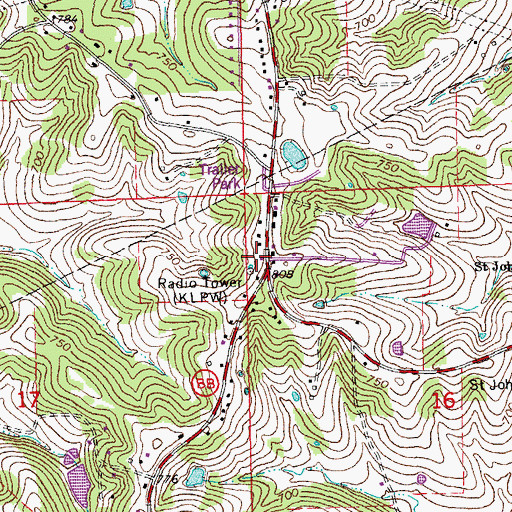 Topographic Map of KLPW-FM (Union), MO