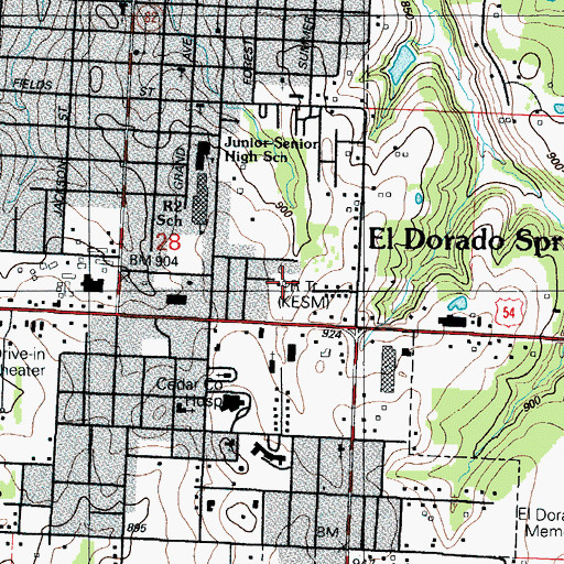 Topographic Map of KESM-FM (Eldorado Springs), MO