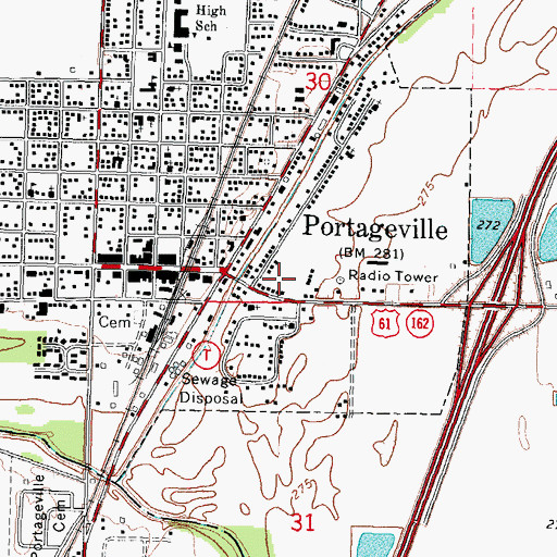 Topographic Map of KMIS-FM (Portageville), MO