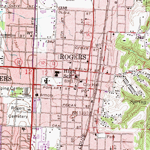Topographic Map of Central United Methodist Church, AR