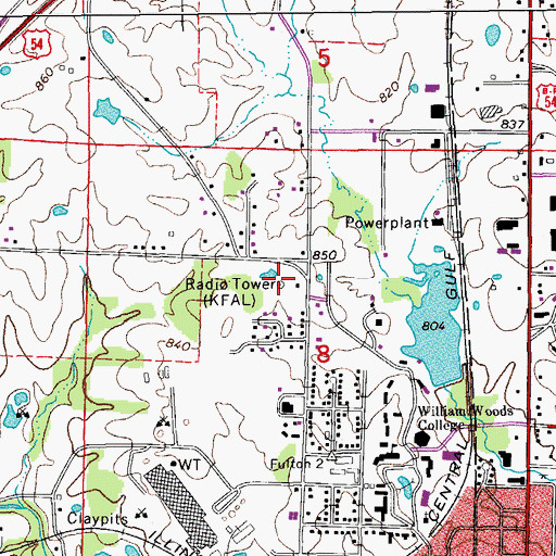 Topographic Map of KFAL-AM (Fulton), MO