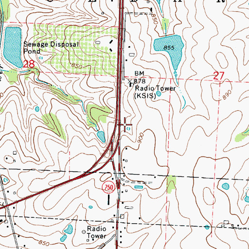 Topographic Map of KSIS-AM (Sedalia), MO