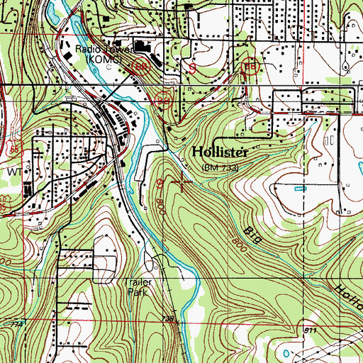 Topographic Map of KOMC-AM (Branson), MO