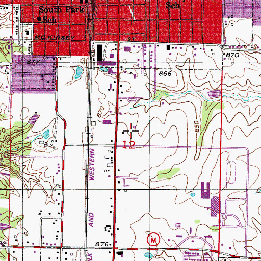 Topographic Map of KWIX-AM (Moberly), MO