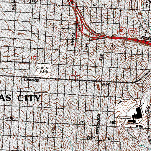 Topographic Map of KPRT-AM (Kansas City), MO