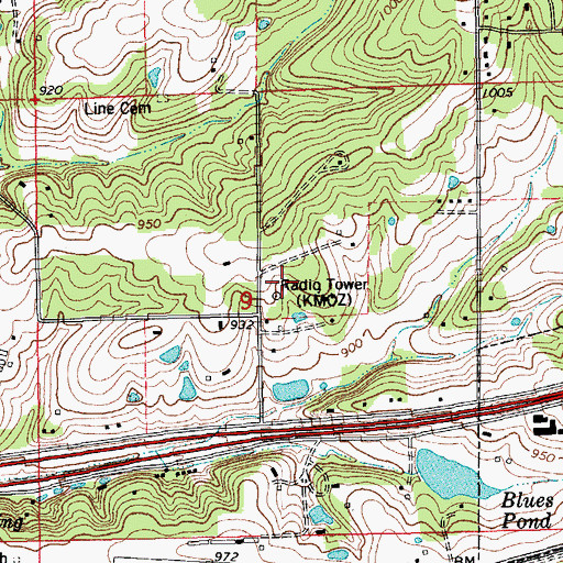 Topographic Map of KMOZ-AM (Rolla), MO