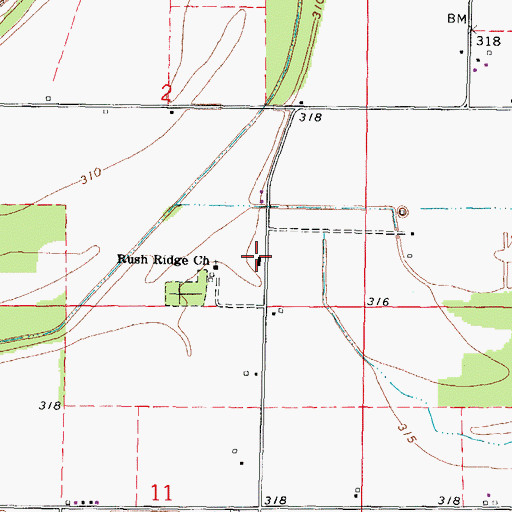 Topographic Map of Rush Ridge School, MO