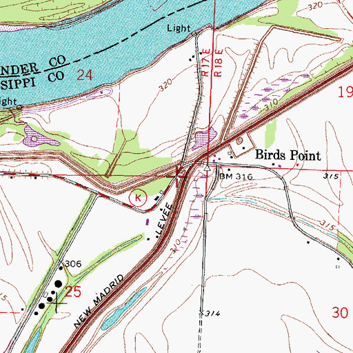 Topographic Map of Birds Point School (historical), MO