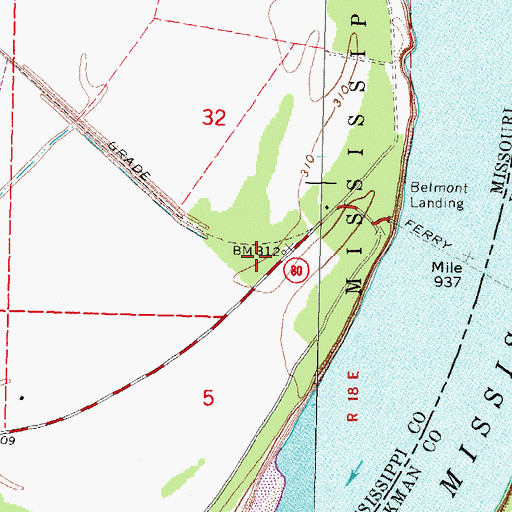 Topographic Map of Belmont, MO