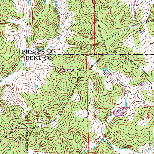 Topographic Map of Wards Hill, MO