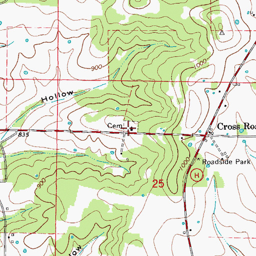 Topographic Map of Ball Church, MO