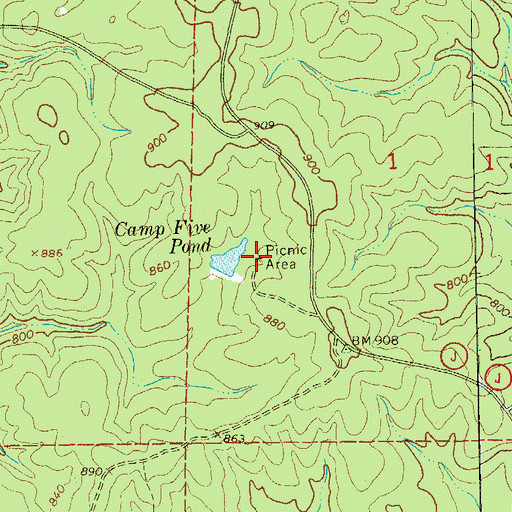 Topographic Map of Camp Five Pond, MO