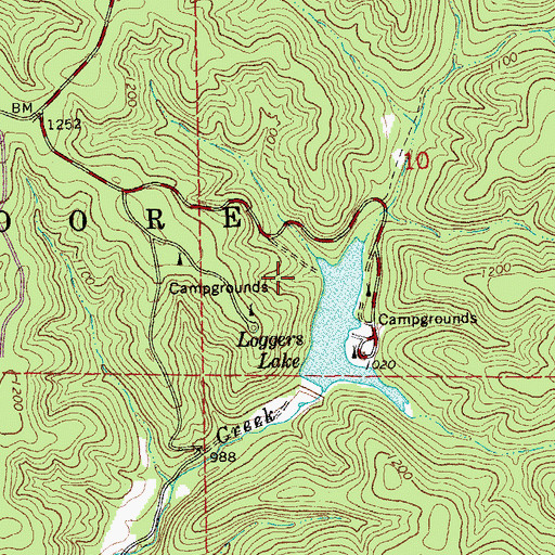 Topographic Map of Loggers Lake Campground, MO