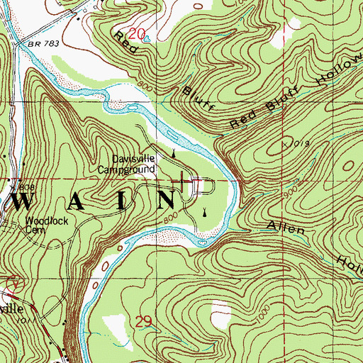 Topographic Map of Red Bluff Campground, MO