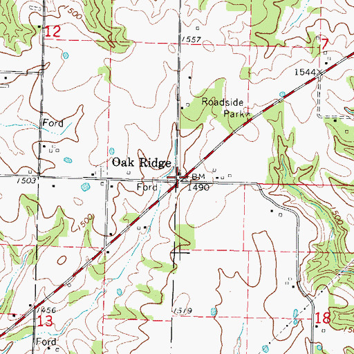 Topographic Map of Oak Ridge Church, MO