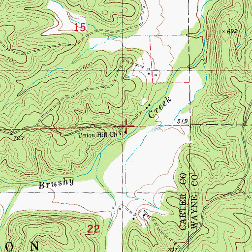 Topographic Map of Commertown School, MO