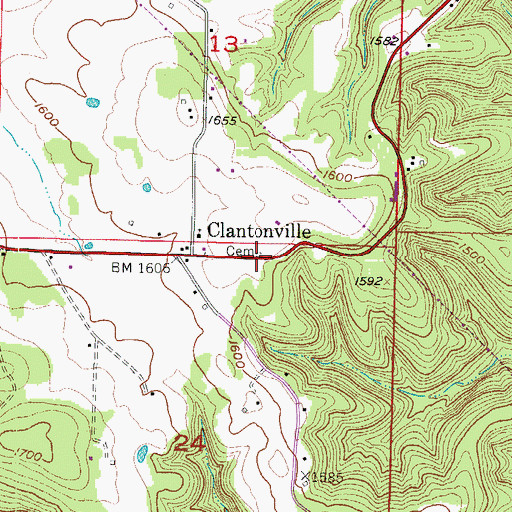 Topographic Map of Clantonville Cemetery, AR