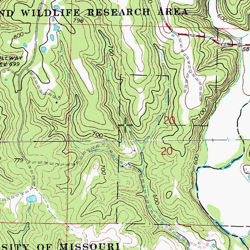 Topographic Map of Cedar Creek Hiking Trail, MO