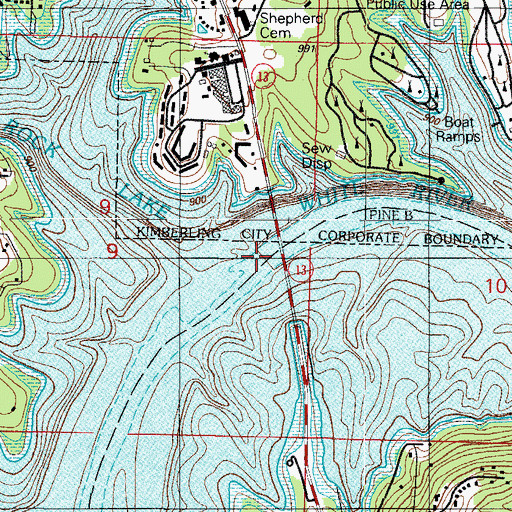 Topographic Map of Kimberling Bridge, MO