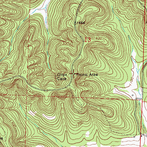 Topographic Map of Onyx Cave Picnic Area, MO