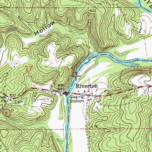 Topographic Map of Riverton Access Ramp and Canoe Dock, MO