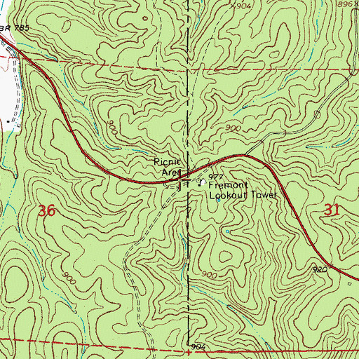 Topographic Map of Fremont Tower Picnic Area, MO