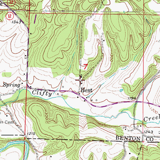 Topographic Map of Cottage Hill (historical), AR