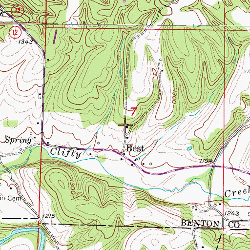 Topographic Map of Cottage Hill School (historical), AR