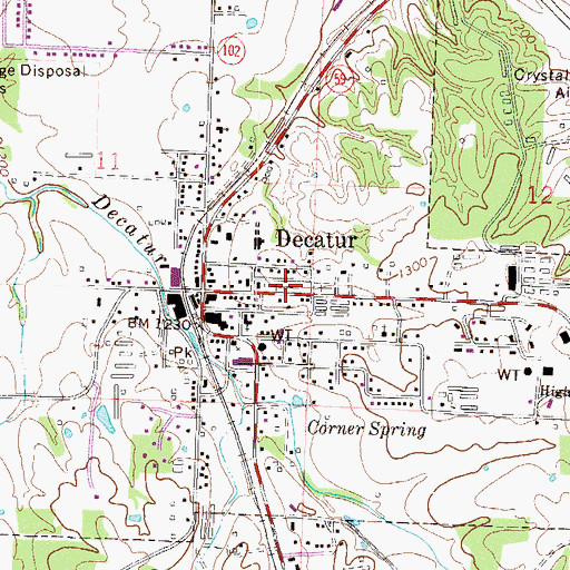 Topographic Map of Decatur Cemetery, AR