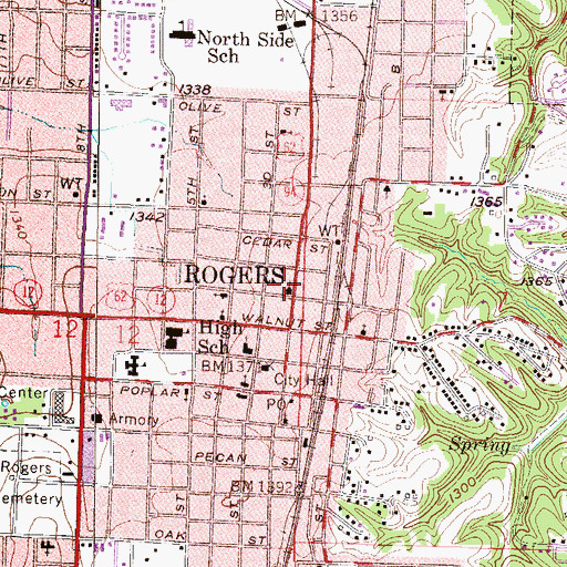 Topographic Map of Downtown Church of Christ, AR