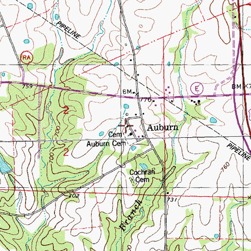 Topographic Map of Auburn School (historical), MO