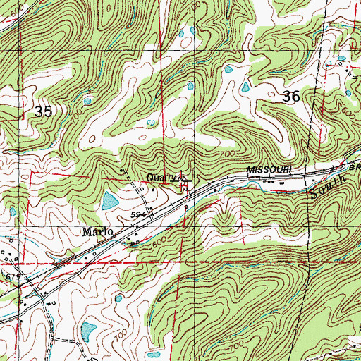 Topographic Map of Inkley Marble Quarry, MO
