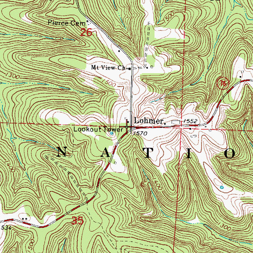 Topographic Map of Lahmer Fire Lookout Tower, MO