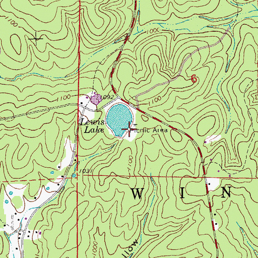 Topographic Map of Lewis Lake Picnic Area, MO