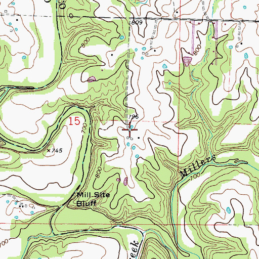 Topographic Map of Millers, MO