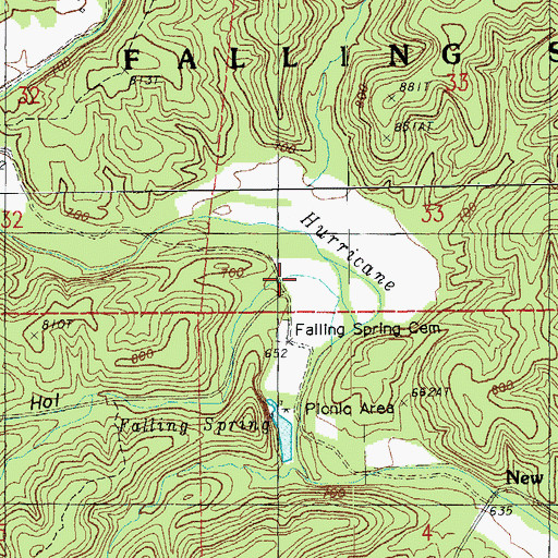 Topographic Map of Falling Springs Point of Interest, MO