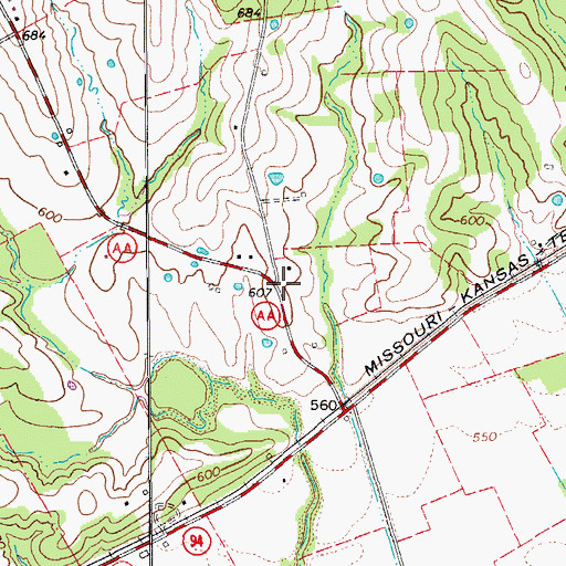 Topographic Map of Oak Grove School (historical), MO