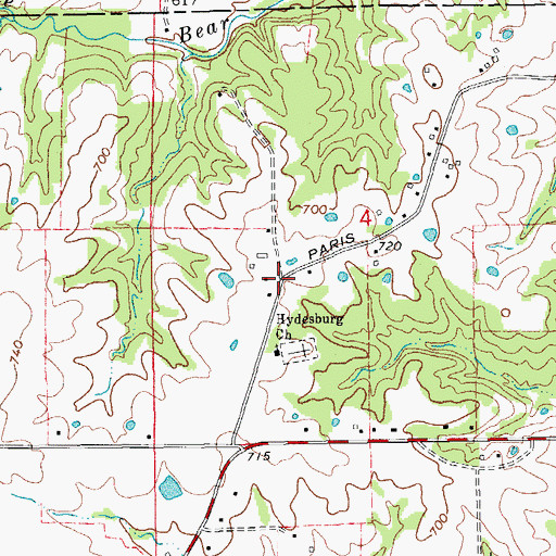 Topographic Map of Hydesburg (historical), MO