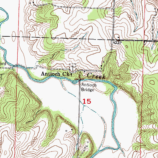 Topographic Map of Antioch Bridge, MO