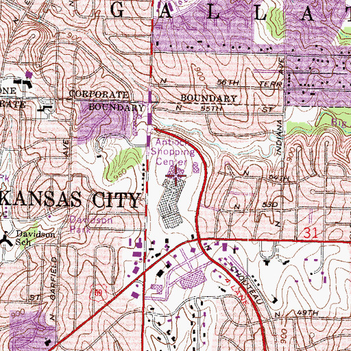 Topographic Map of Antioch Shopping Center, MO