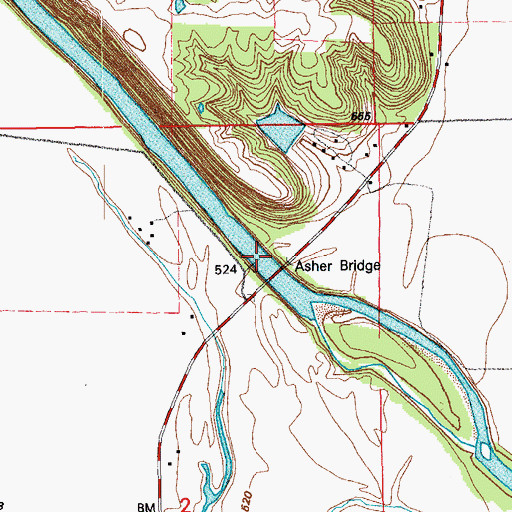 Topographic Map of Asher Bridge, MO