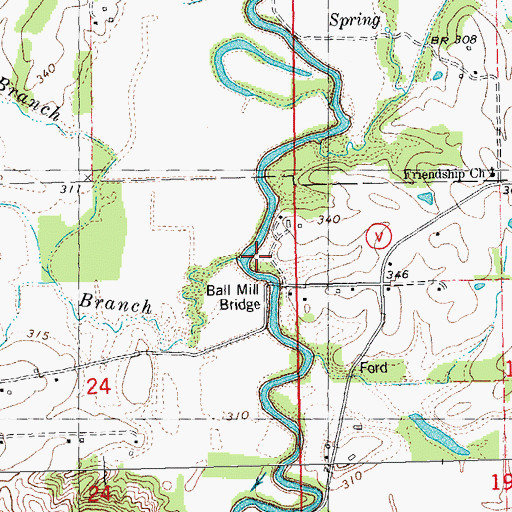 Topographic Map of Ball Mill Bridge, MO