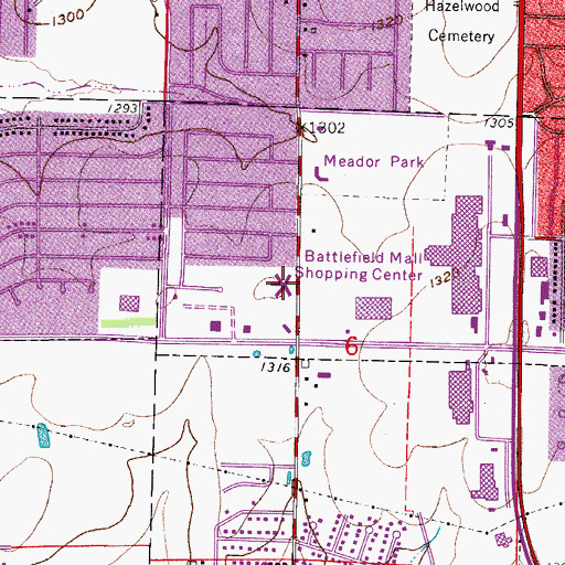 Topographic Map of Battlefield Mall Shopping Center, MO