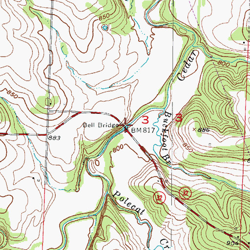 Topographic Map of Bell Bridge, MO