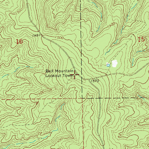 Topographic Map of Bell Mountain Lookout Tower, MO