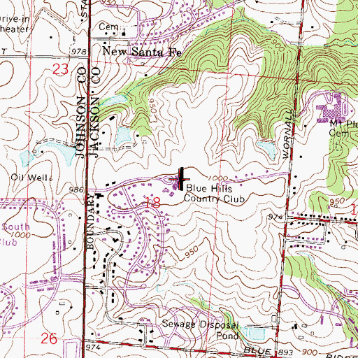 Topographic Map of Blue Hills Country Club, MO