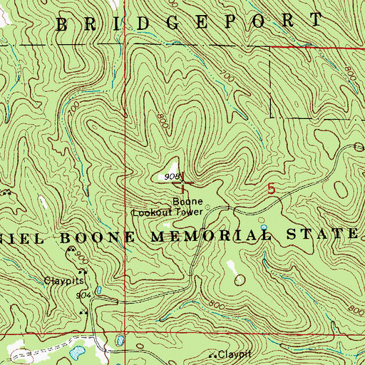 Topographic Map of Boone Lookout Tower, MO
