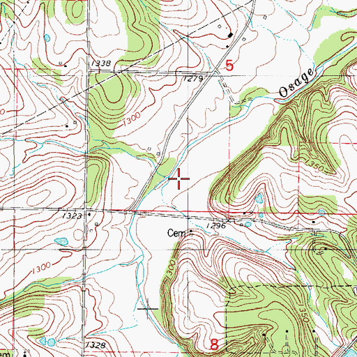 Topographic Map of Bracken Bridge (historical), MO